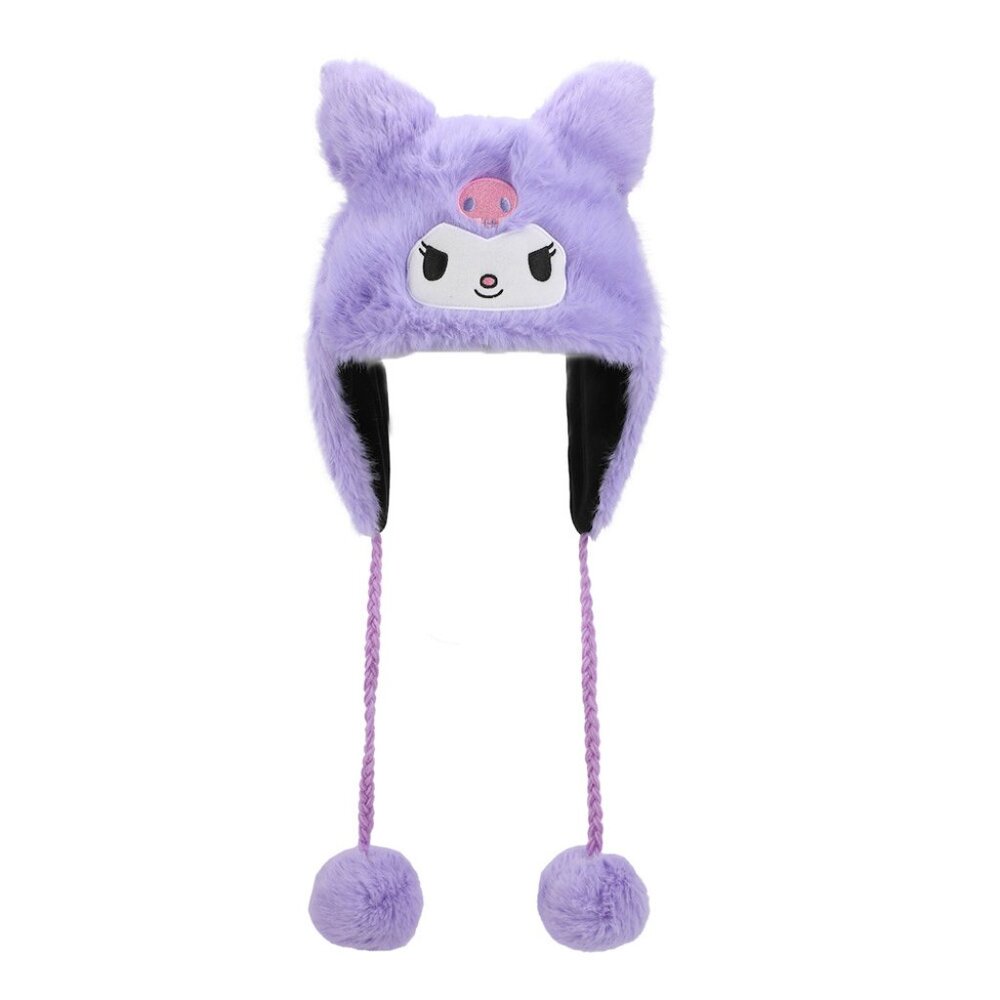 Kuromi Faux Fur 3D Ears Laplander Beanie - Sanrio Gifts